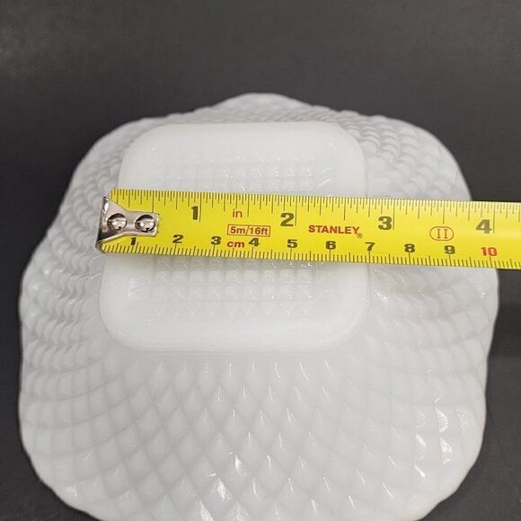 2 Vintage 6" Sq. Hazel Atlas Ruffled Edge Milk Glass Candy Dish Diamond Point - Picture 7 of 10